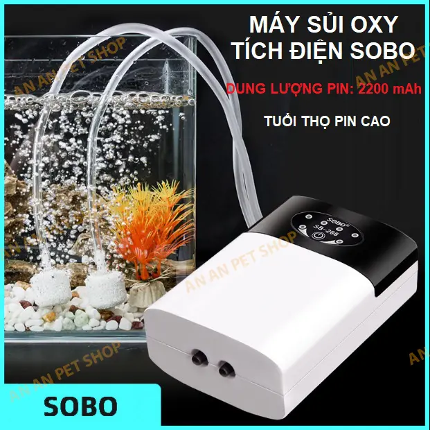 Máy sủi Oxy Hồ cá Tích điện 2 vòi SOBO SB-168 SB-268 (Đã bao gồm bộ dây và đá sủi) 0