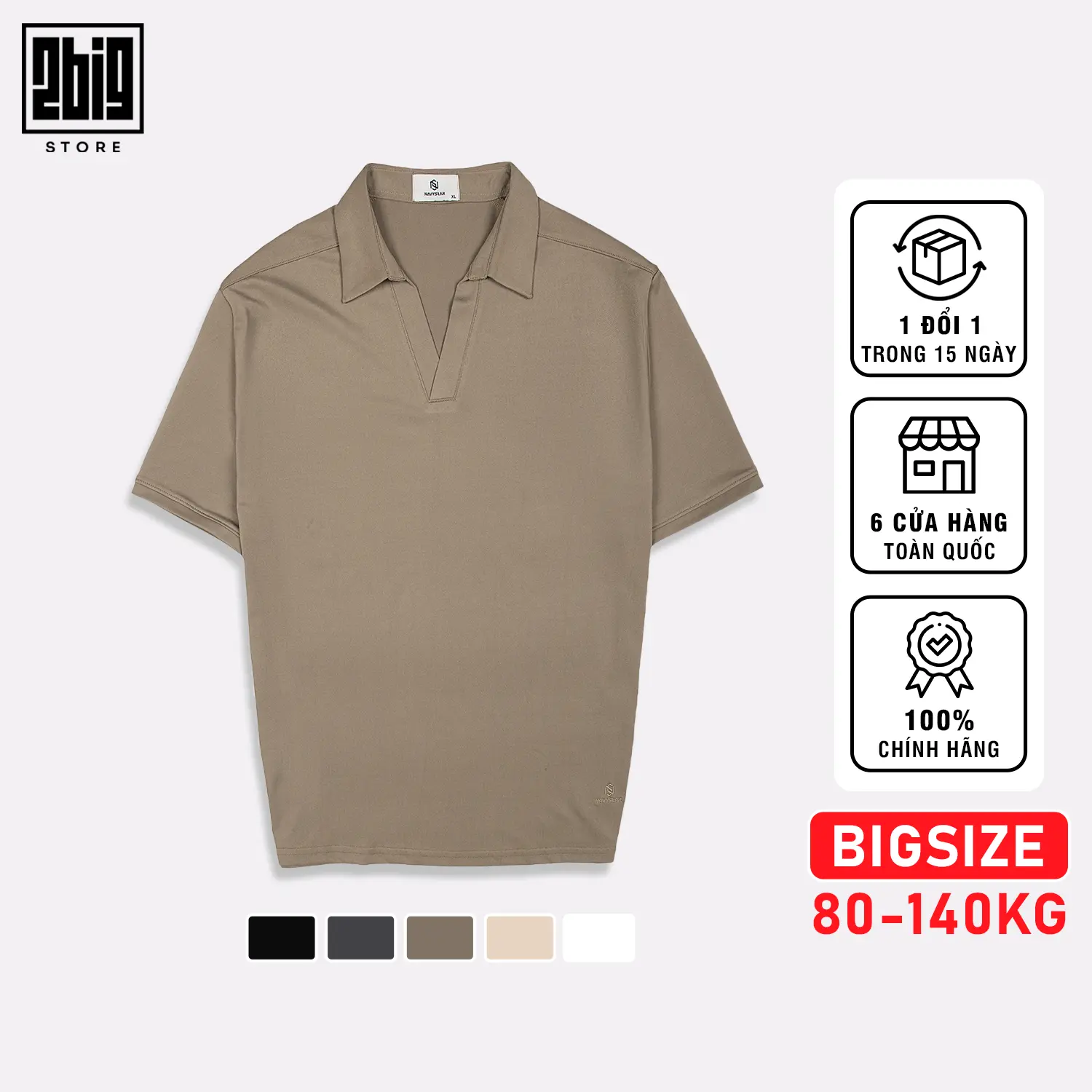2BIG - BIGSIZE NAM 80-140KG ÁO POLO PL003-307 CỔ CHỮ V NHẸ MÁT KHÔNG NHĂN THẤM HÚT CỰC TỐT