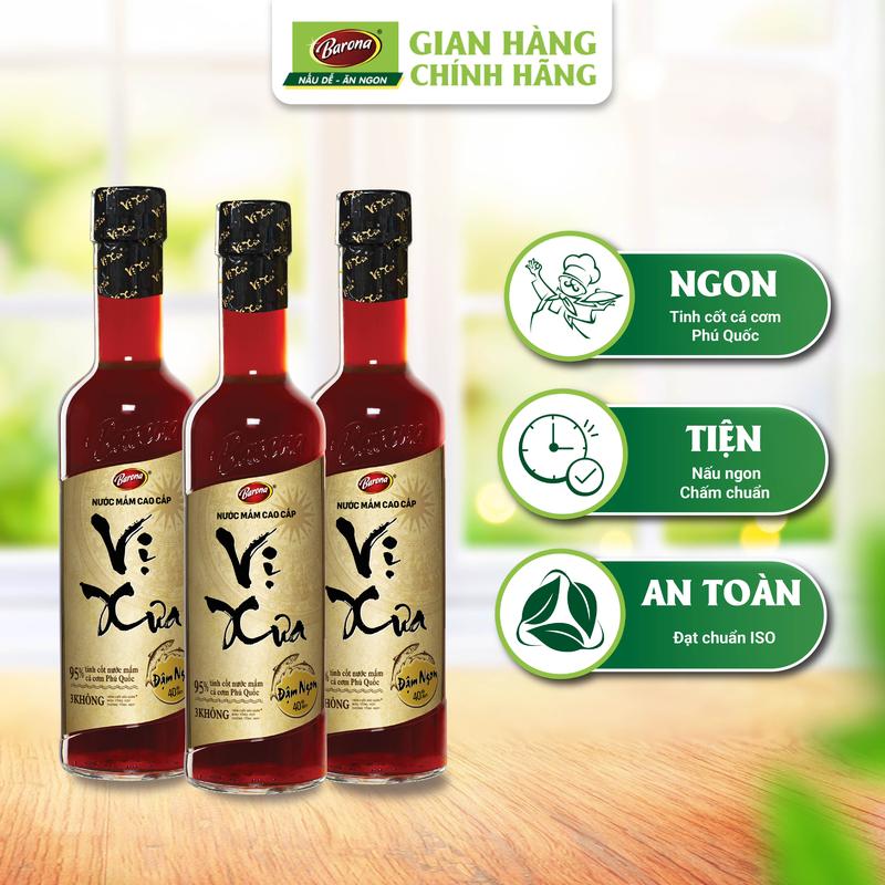 Combo 3 Chai Nước Mắm Cao Cấp Vị Xưa Barona 40 độ đạm 500ml