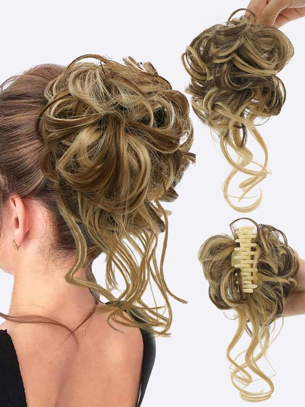 Women's 10inch Long Curly Hair Buns, Wavy Curly Hair Buns, Messy Bun Hair Piece, Hair Bun Extensions, Tousled Updo Hair Buns, Claw Clip Ponytail Hairpieces with Clip for Women Summer 2