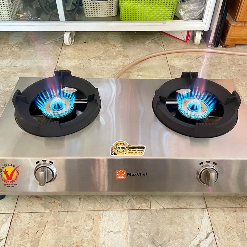 BẾP GAS KHÈ BÁN CÔNG NGHIỆP 2 LÒ LỬA TO MAXCHEF Dễ làm sạch Inox