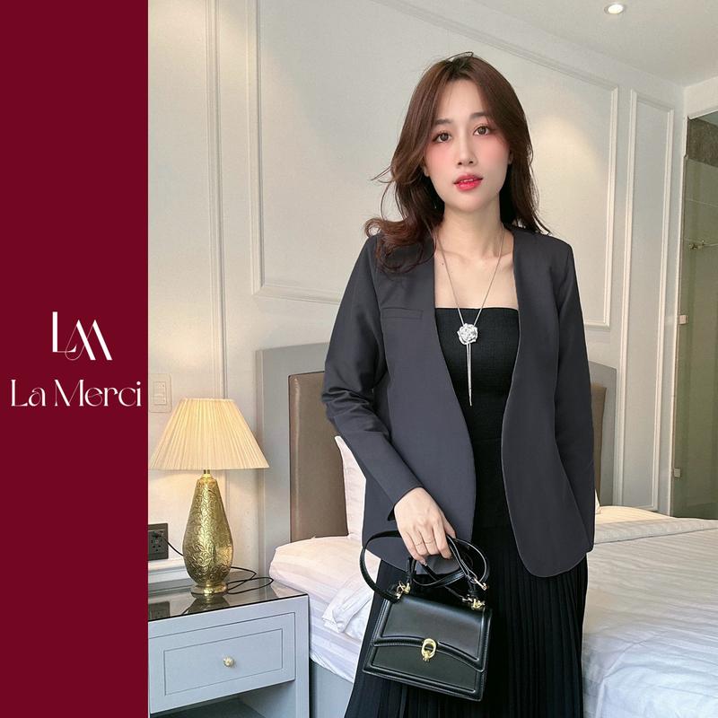 Áo khoác blazer nữ không cổ cotton cao cấp áo khoác ngoài phong cách Hàn Quốc BL04 La Merci