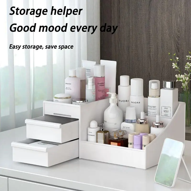 1PC White Plastic Drawer Makeup Storage Box Dormitory Finishing Shelf Cosmetics Skin Care Dressing Table Desktop Stationery Box