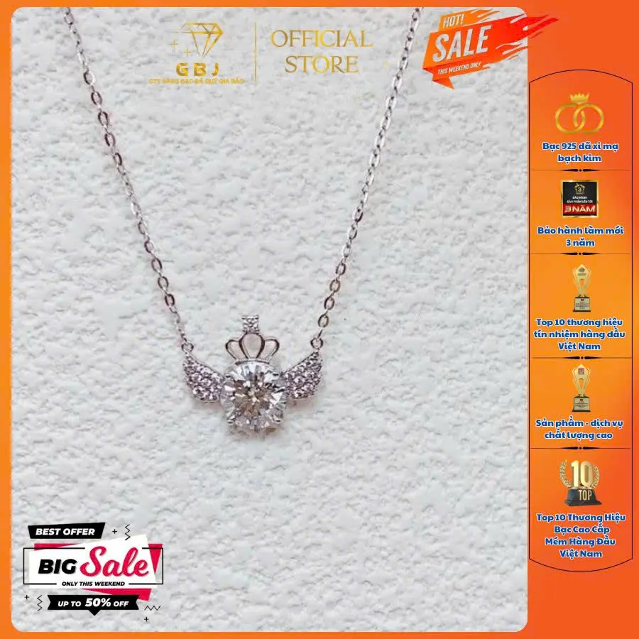 Dây Chuyền Bạc Mặt Thiên Thần Đội Vương Miện Moissanite 6LI5 (4T4) Xinh Xắn Dành Cho Nữ GBJ453