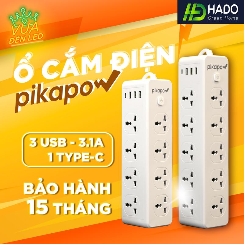 Ổ Điện Đa Năng, Ổ Điện Tam Giác PIKAPOW D15, 10 Ổ Cắm 3 USB 1 Sạc Type C Đa Năng, Chịu Tải 3000W, An Toàn Chống Giật, Nhựa PC Cao Cấp Chống Cháy