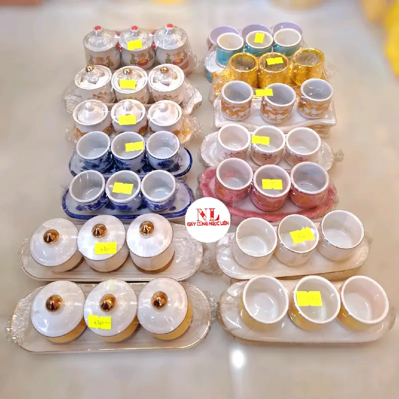 Bộ 3 ly cúng đất đai bàn thiên ông táo ông bà gia tiên cửu huyền trong thờ cúng Decor 0