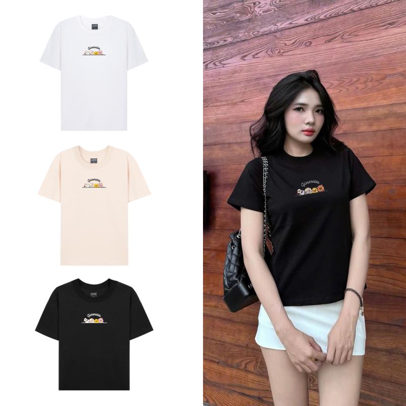 Áo BabyTee Gimme -  Thêu Cute  - Thun Cotton Mềm Mịn 250gsm - 2 Chiều Cổ Tròn