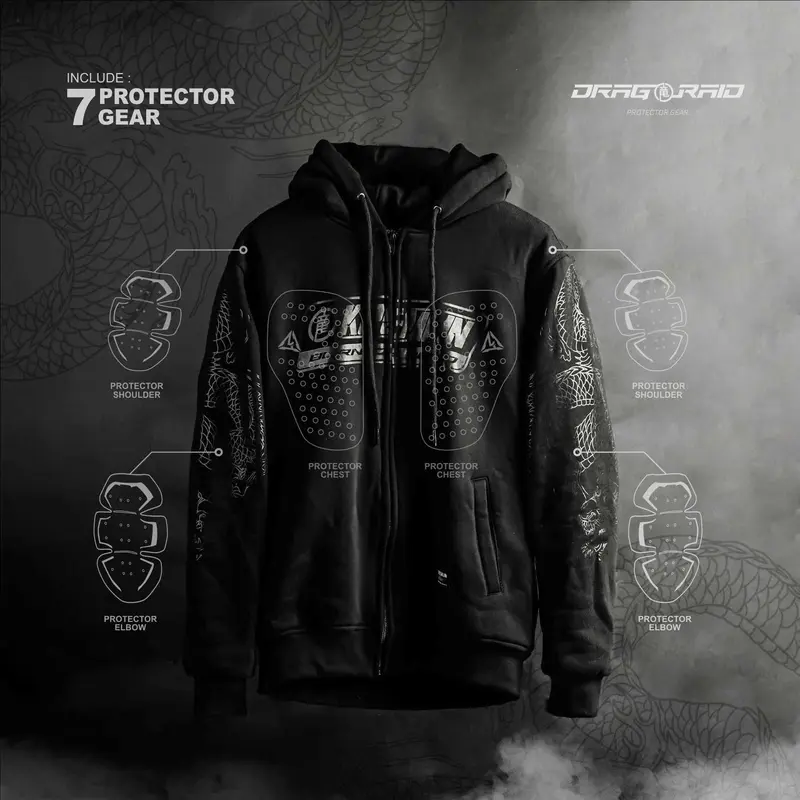 KREMLIN - Zipper Hoodie Bikers with 7-set Protector gear  - DRAGRAID 1