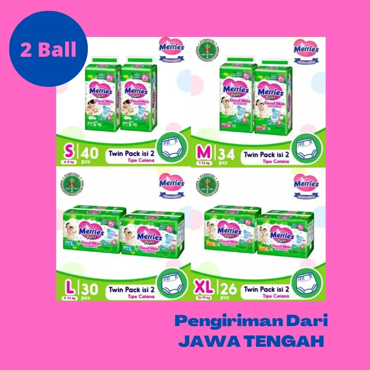 2 Ball Merries Popok Pants/Popok Celana /2 Bags S40/M34/L30/XL26 JATENG Bayi