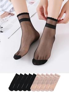 10 pares de calcetines sólidos transparentes con ribete de vieira para mujer, cómodos calcetines transpirables para uso diario, calcetines de punto multipack para verano, minimalistas