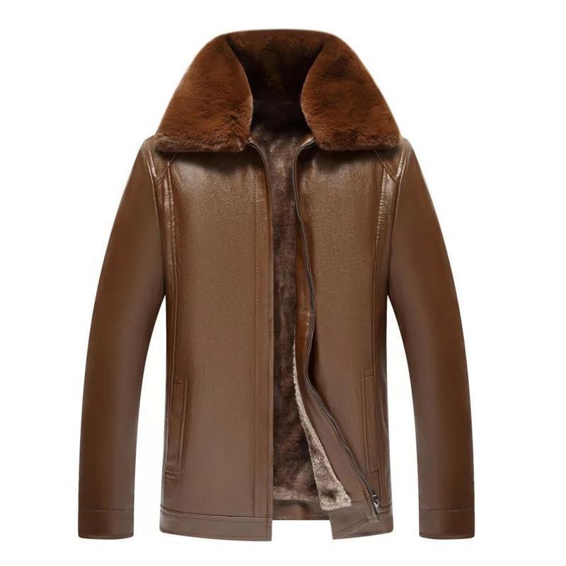 Product Introduction of Autumn and Winter Middle-Aged and Elderly Leather Men's Suit Fleece-lined Thickened Pu Coat Dad's Wear Middle-Aged Men's Leather Jacket Leather Pants Nam Sneaker 3