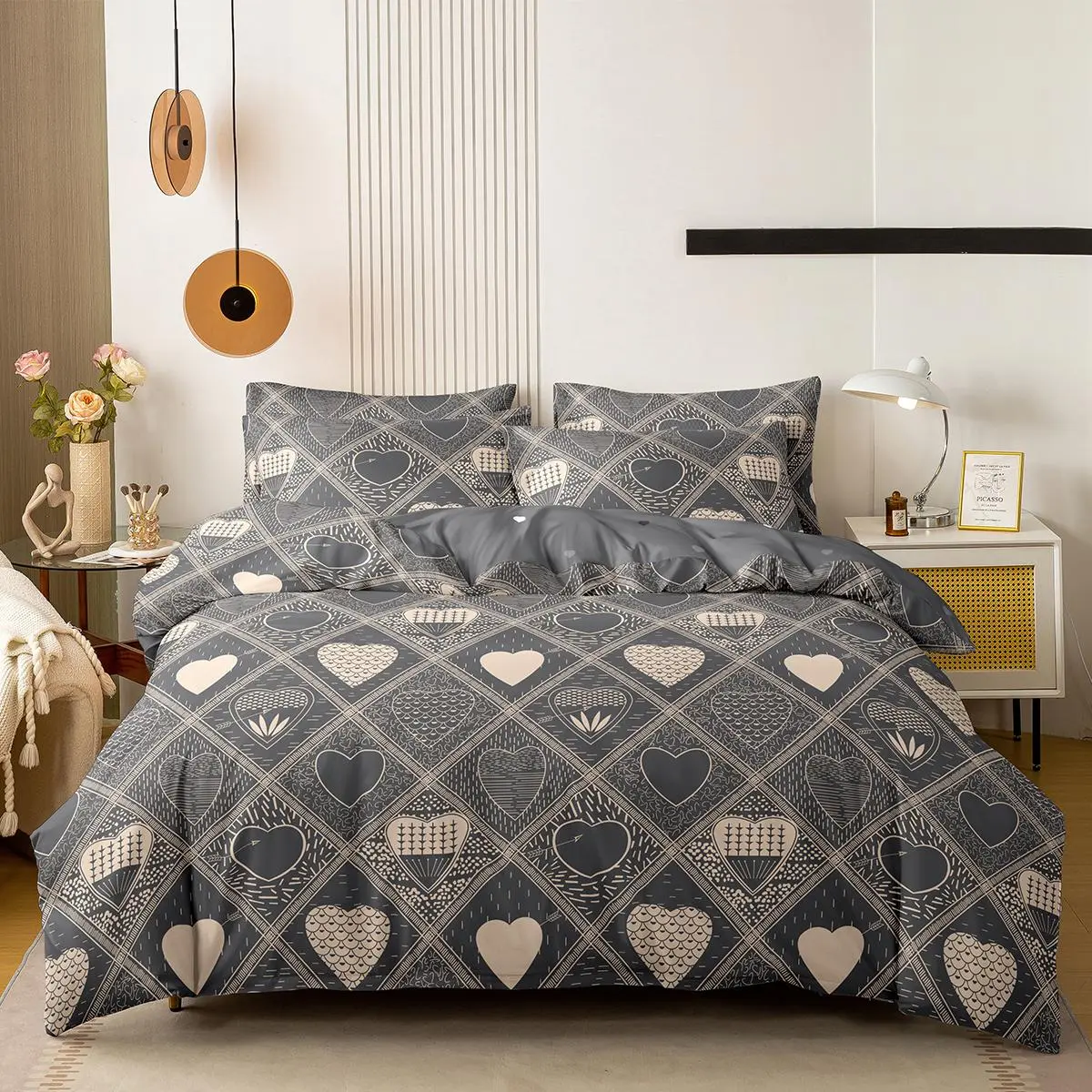 Geometric Pattern Bedding Set, Including 2 Counts Pillowcase & 1 Count Quilt Cover, Soft Comfortable Bedding Set for Bedroom, Guest Room, Dormitory and Hotel