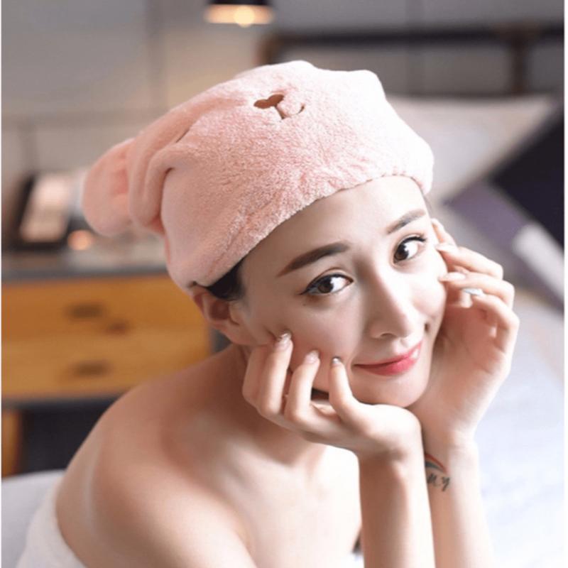 Mũ Trùm Đầu Ủ Tóc Thấm Hút Làm Khô Tóc Nhanh Sau Khi Tắm Hình Gấu Xinh Xắn Chất Liệu Vải Nhung Dày Dặn, Mềm, Mịn Khăn Tắm Nhà Tắm khăn mochi 5