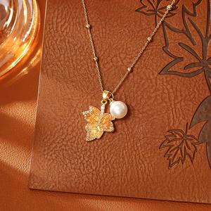 สร้อยคอมุกใบเมเปิ้ลไล่โทนสี ขายดี สไตล์เมลาร์ดวินเทจ โชคเกอร์หรูหรา โซ่แฟชั่นชั้นสูง