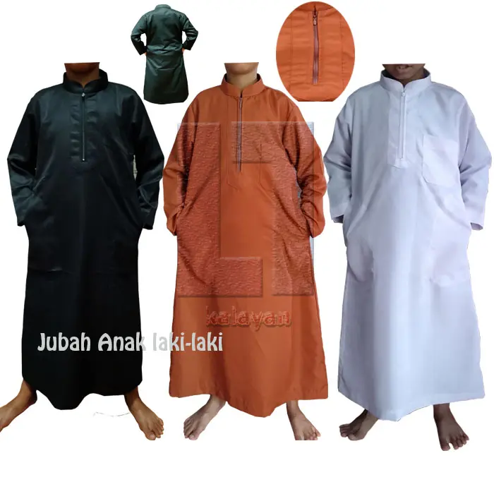 Jubah Anak laki Laki Premium 5-13 Tahun lengan Panjang Original Kalayan Baju Gamis Muslim Nyaman Abu Hitam Putih Navy