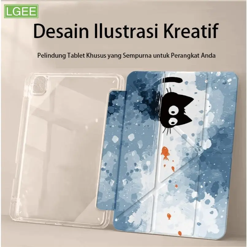Acrylic 3+Y Fold Clear Back Panel Tablet Case for iPad gen 10 iPad Air 5 Air 4 iPad Gen 9 Case for iPad Pro 11 12 9  Air 6 2024 10"2 8th 10th 9.7”2024 Pro13”mini6/7 8.3" Cute Black Kitten Creative Design
