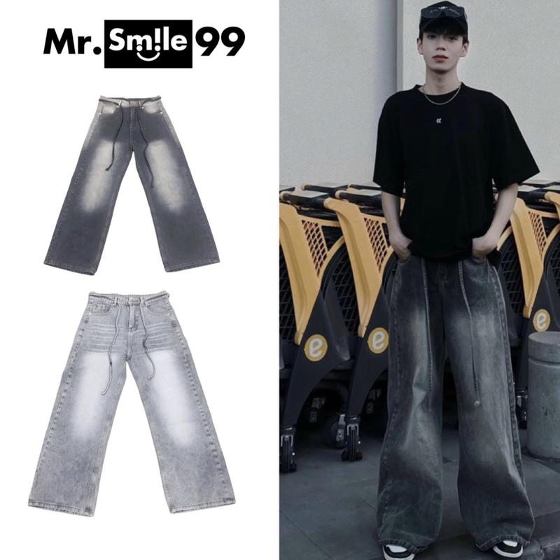 Quần jean Baggy unisex ống rộng chất dày dặn có phối dây jean kèm theo quần Genz Nam Nữ menswear QJ043