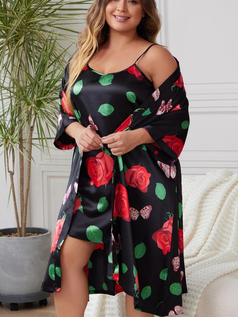 Product Introduction of 2 Piece Set Plus Size Cami Nightdress & Belted Lounge Robe, Summer Clothes Loungewear, Lounge Dress & Robe, Summer Robe Set, Women's Clothes, Summer Wear 2024 8