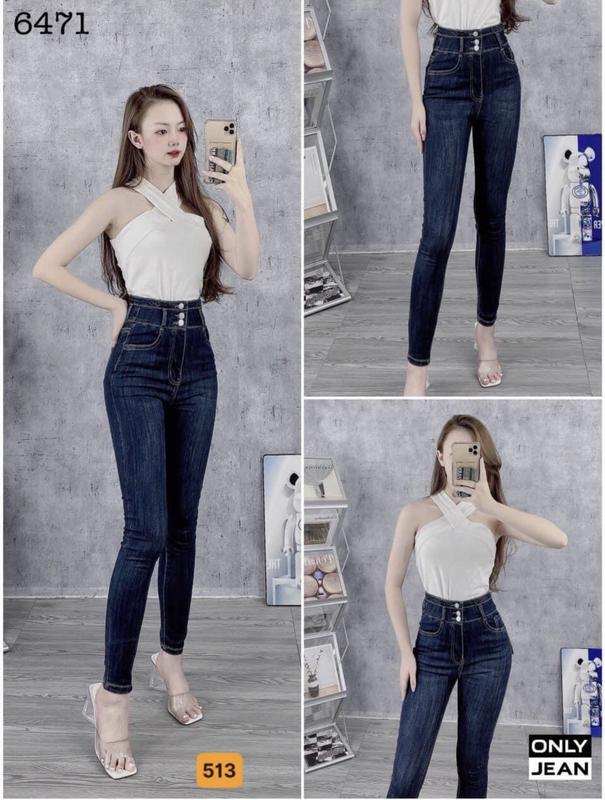  quần jean nữ trơn xanh đậm 3 nút - chất liệu denim cao cấp diễm nhi store ms513 