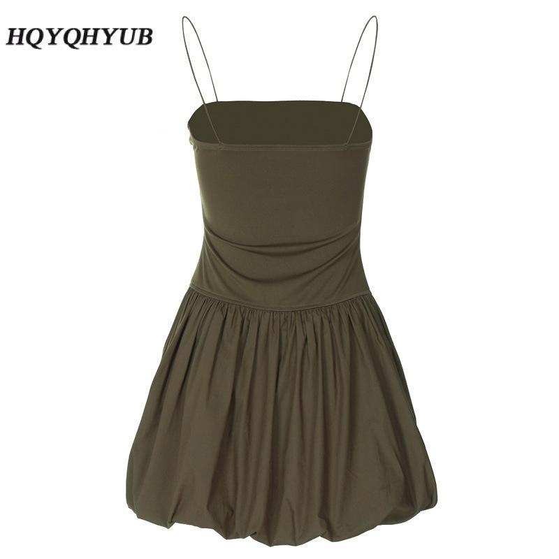 Product Introduction of Women Spaghetti Strap Sleeveless Dress Casual Summer Solid Color Bubble Hem A-Line Mini Party Dress for Streetwear 41