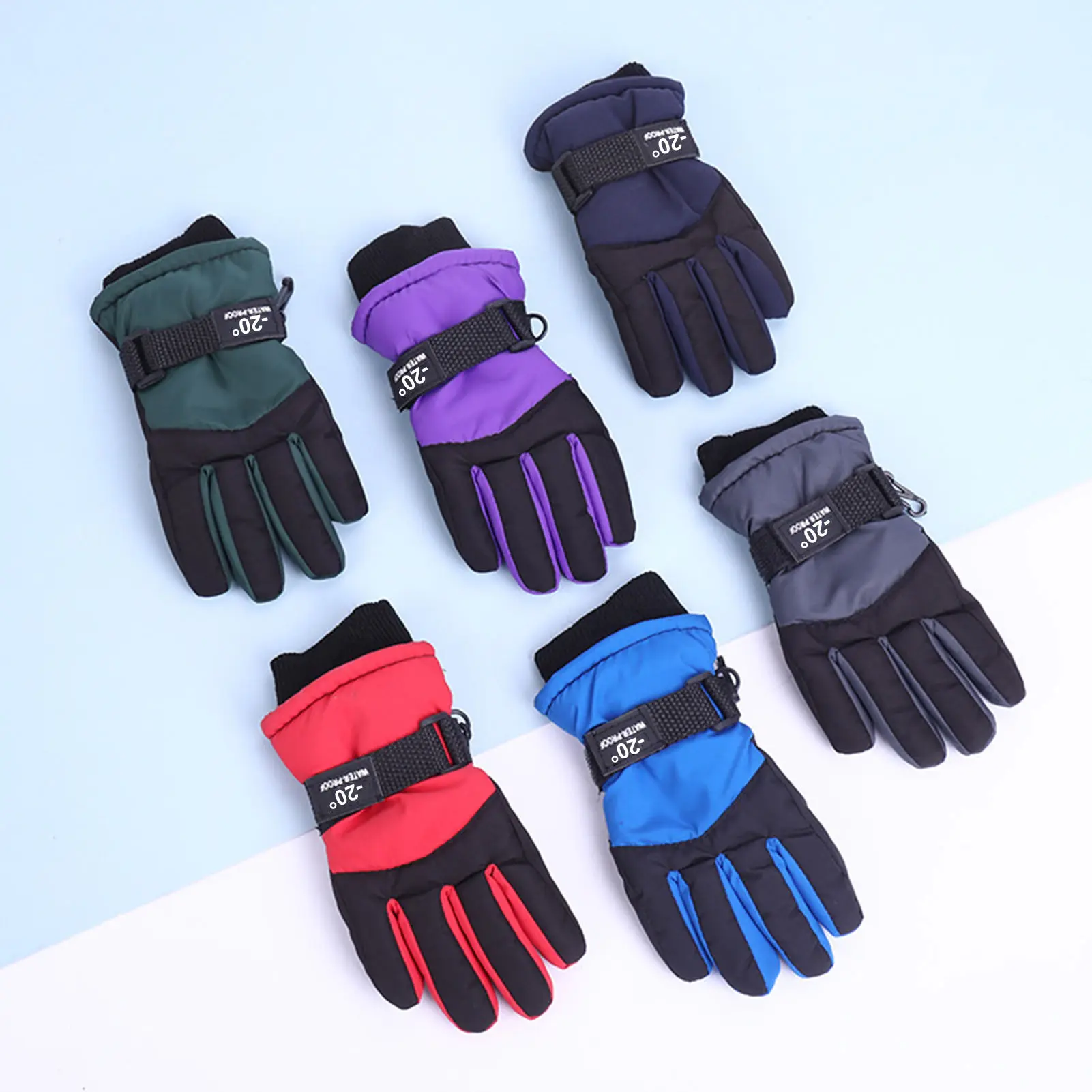 1 Pair Children Warm Gloves Thickened Windproof Non-slip Stretchy Full Finger Keep Warm Breathable Kids Winter Warm Snowboard Gloves for Outdoor