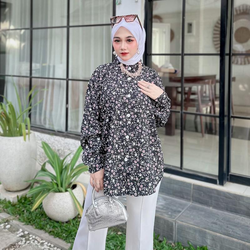 Product Introduction of Kemeja Crinkle Motif Oversize Kemeja Atasan Wanita Panjang Baju Remaja 8