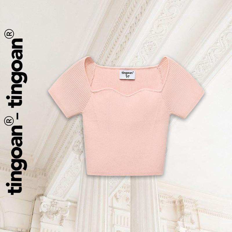 TINGOAN X TIKTOKSHOP - Áo len crop lửng ngắn tay cổ lượn viền DATE