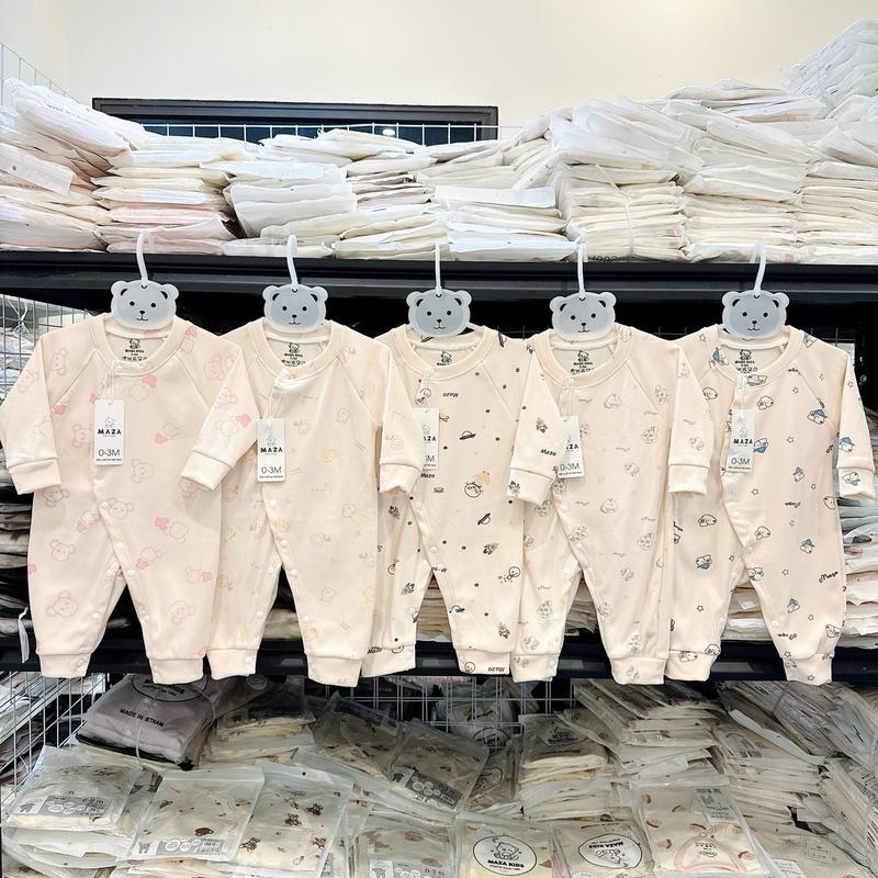 Body liền thân dài MZ chất nỉ giữ nhiệt màu kem in kín mềm ấm co dãn cho bé 0-9 tháng MZ.BLTD158 Cotton