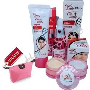 Paket 3 In 1 Fair & Lovely ( GRATIS TAS KOSMETIK ) - Glow And Lovely Cream Siang Dan Malam & Pelembab Fair & Lovely Plus Serum Anti Acne kemasan Pink