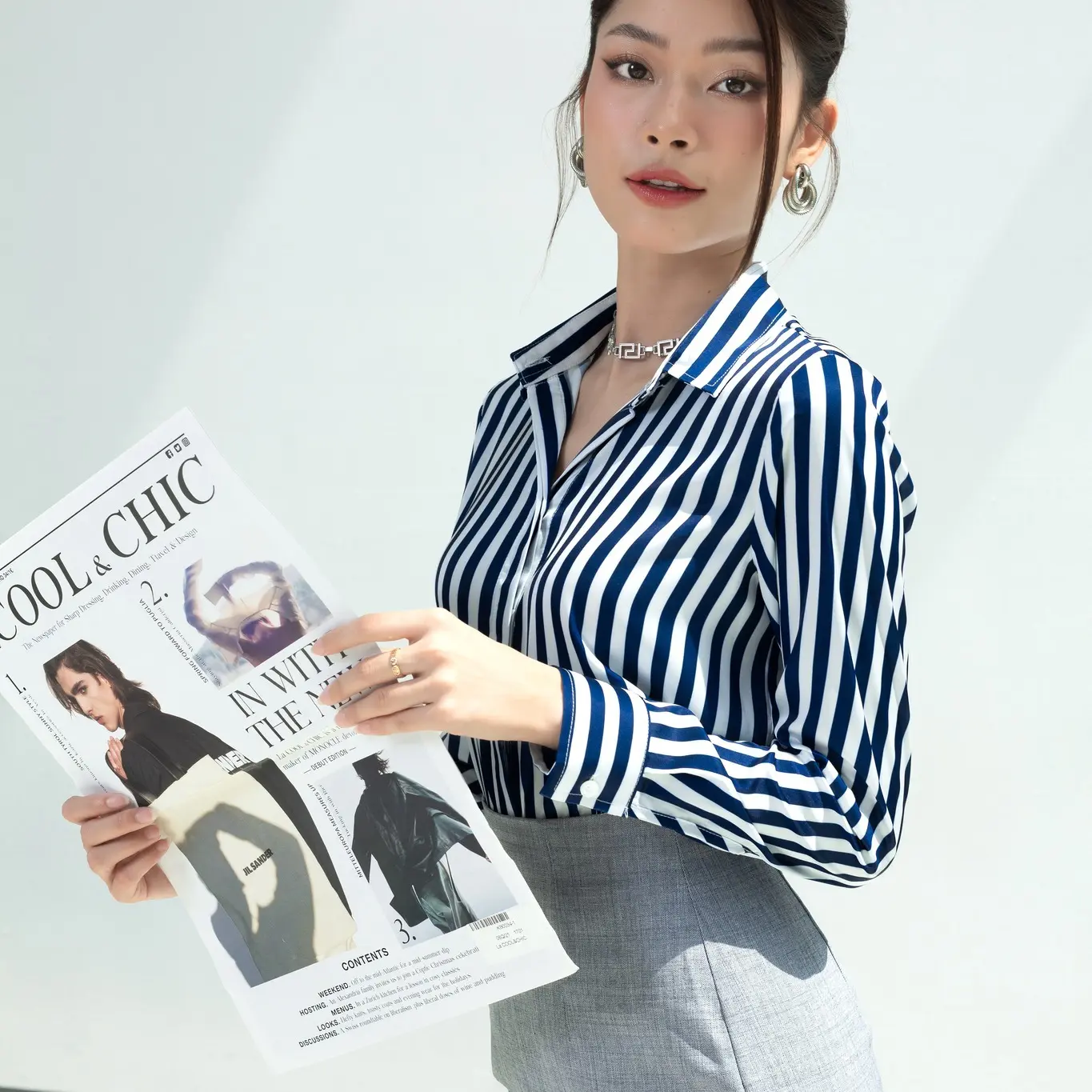 Áo Sơ mi lụa basic họa tiết Sọc Naila Tay Dài