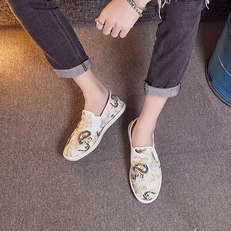 Giày Vải Thủ Công Cho Nam, Giày In Họa Tiết, Xu Hướng Chân Đầu Tiên, Giày Da Đanh Xã Hội Thoáng Khí, Mới 7