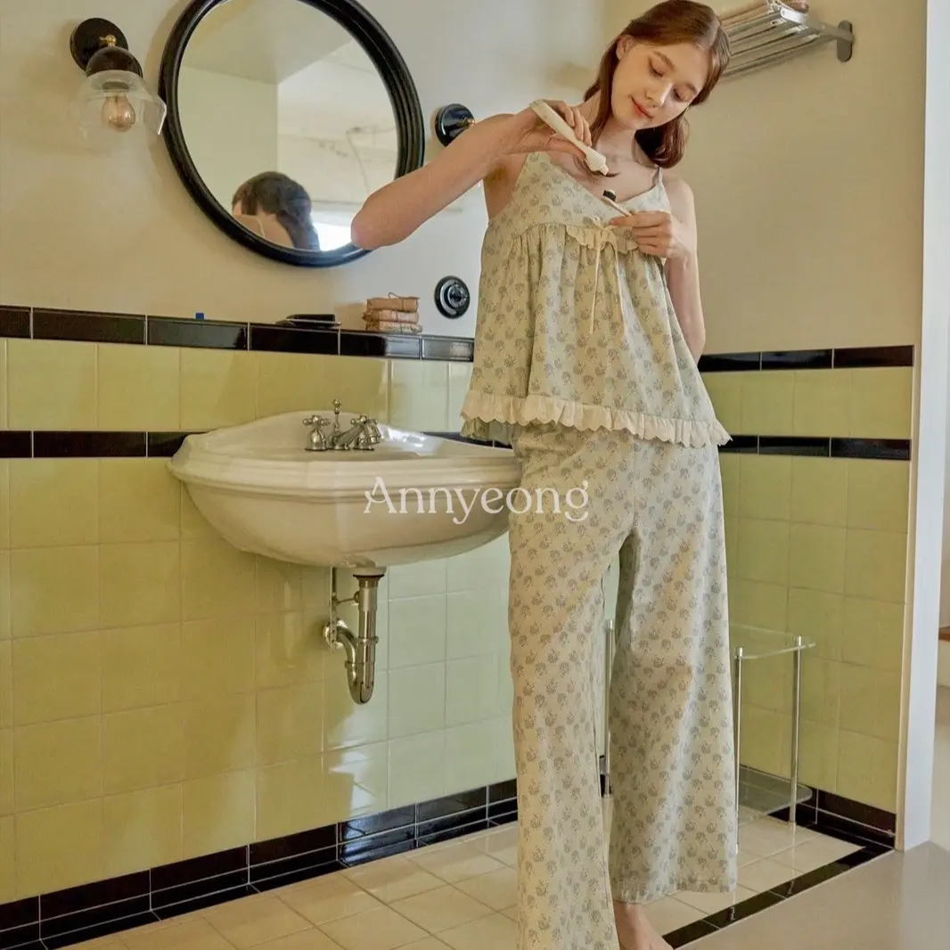 Bộ ngủ 2 dây quần dài Ullala Sherry xuân hè có sẵn mút đệm ngực