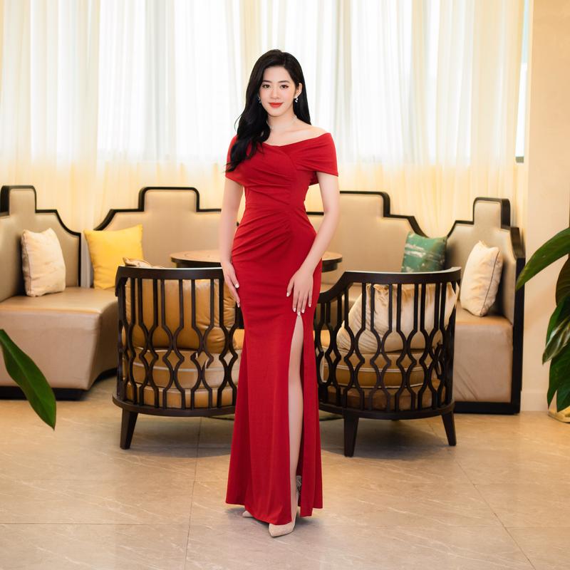 DC143 - Đầm dạ hội body ôm xếp ly che khuyết điểm tốt thiết kế trễ vai bản trễ vai to che bắp tay tốt.