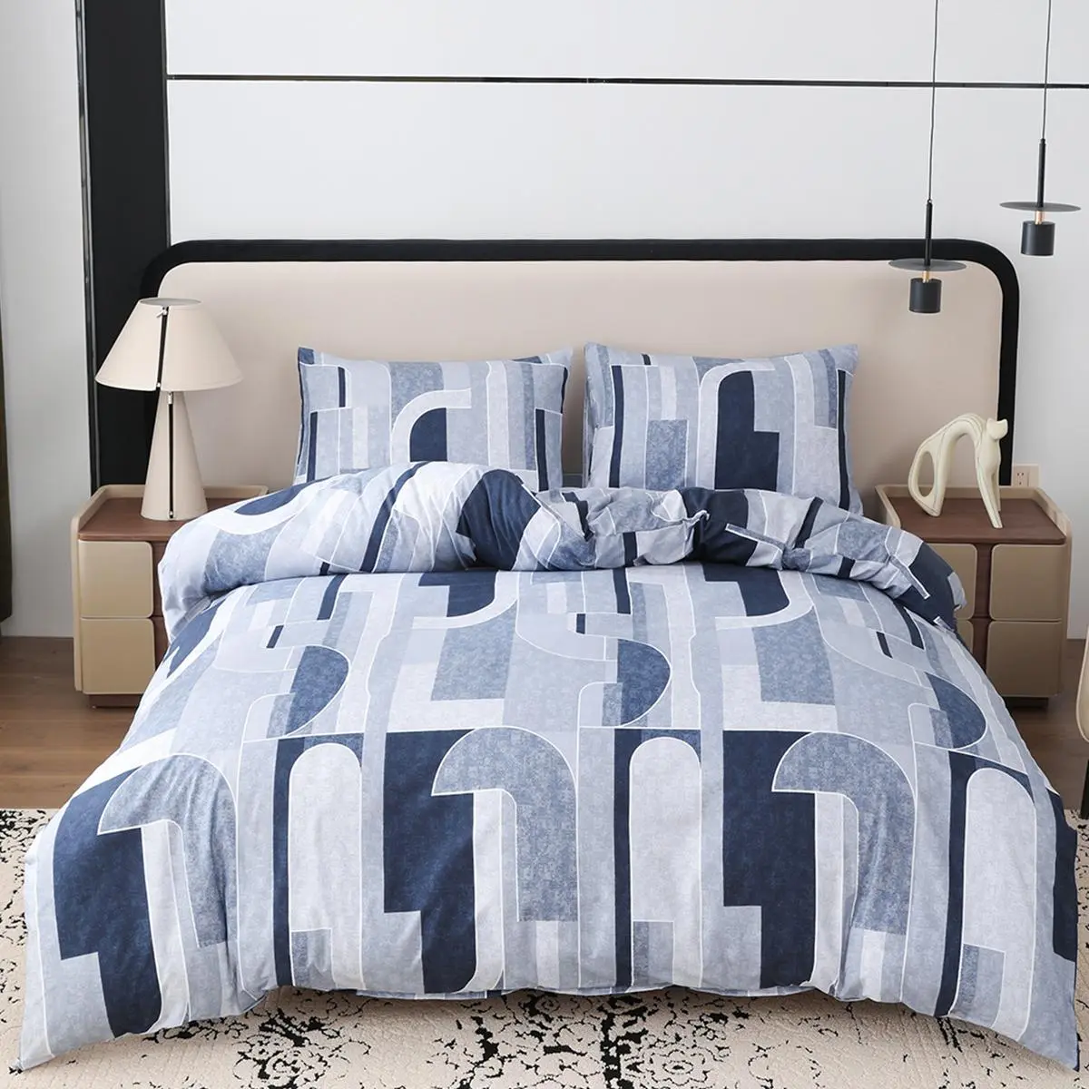 Abstract Geometric Pattern Bedding Set, 1 Count Quilt Cover & 2 Counts Pillowcase without Filler, Soft Comfortable Bedding Set for Home Bedroom