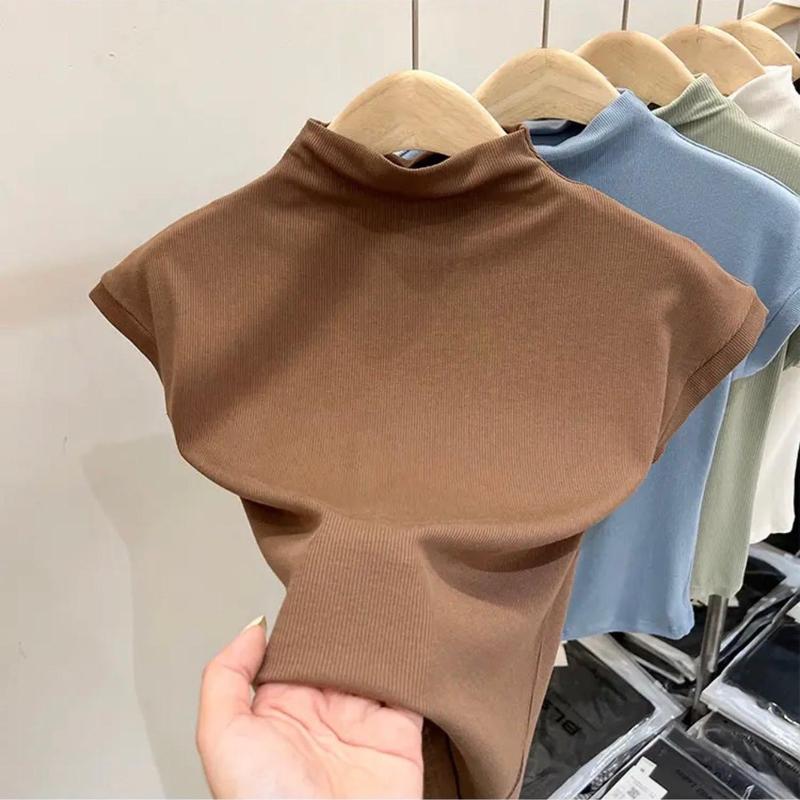 ▲Áo phông cổ cao phong cách Hồng Kông dành cho nữ thiết kế cảm giác mùa hè khí chất bó sát mới phù hợp với tất cả các