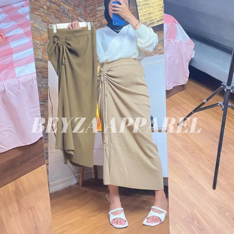 [Beyza Apparel] Serut Rok Span Wanita Rajut Korean Style Bawahan Rajut Wanita Formal Casual Fit Panjang Nyaman Pendek Basic Kerja Hitam Semi 6