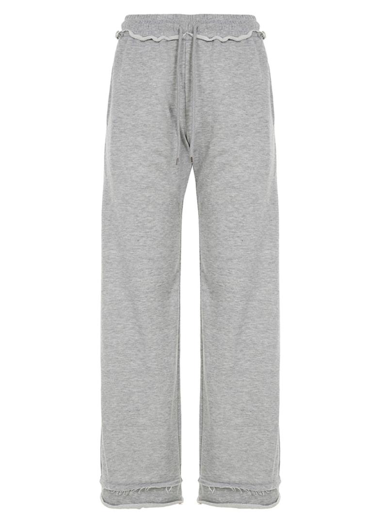 Product Introduction of Women's Letter Print Drawstring Waist Sweatpants, Casual Raw Trim Pocket Straight Leg Pants for Fall & Winter, Women's Trousers for Daily Wear 1