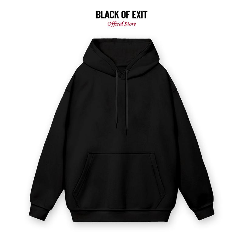 Áo hoodie nỉ bông TRƠN MÀU form rộng BLACK OF EXIT Basic nam nữ thu đông Local Brand