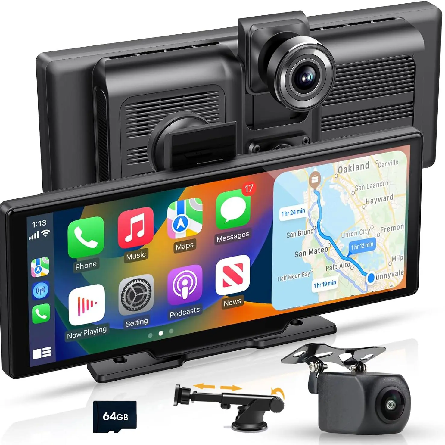 Srnubi 10.26 Inch Portable Wireless Car Screen for Carplay & Android, HD IPS Screen Car Video Player with 1080P Backup Camera & GPS Navigation, Car Electronics, Automotive