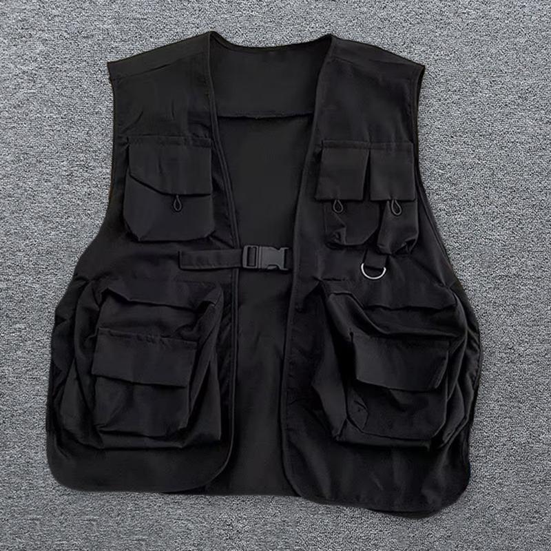 Karmartis Soft Men Vest Men Warm Vest Coat Streetwear Hip Hop Style Unisex Cargo Vest with Multi Pockets for Men and Women Sleeveless Loose Fit Waistcoat with Buckle Closure 0