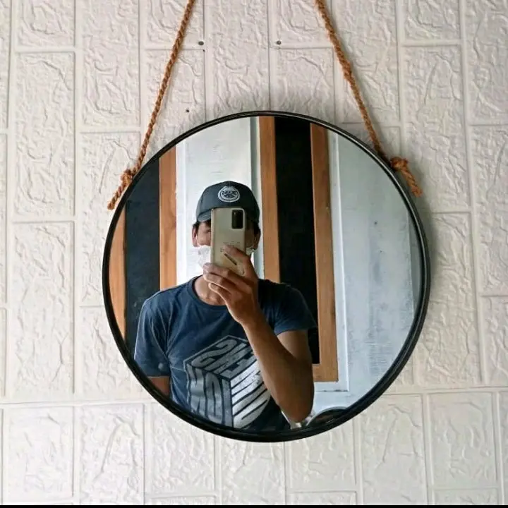 Cermin Gantung Aesthetic tali rame serabut cermin kaca dinding wastafel kamar mandi