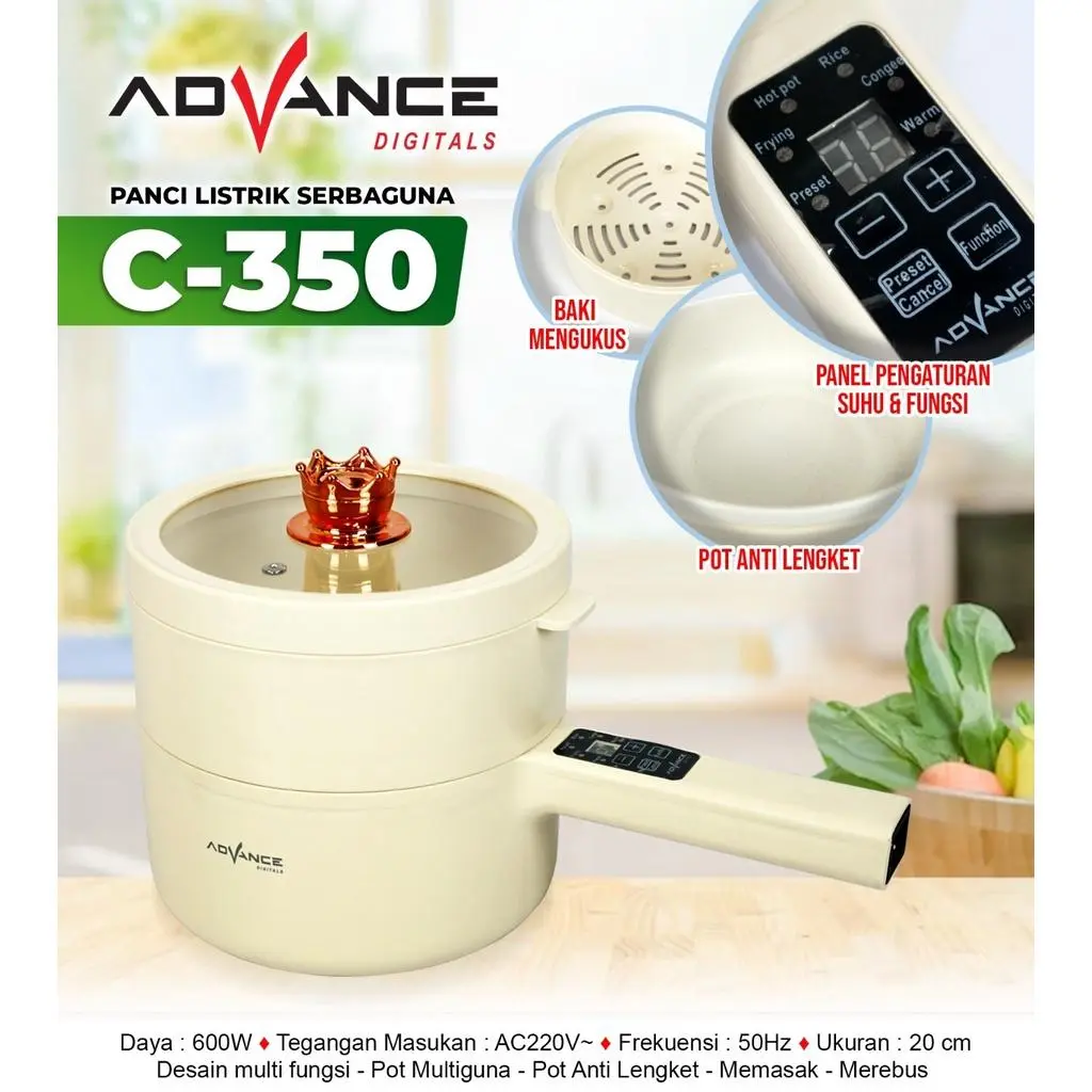 Advance C-350 Panci Listrik Alat Serbaguna Pan Electric Cooker Serbaguna Garansi Resmi 1 Tahun