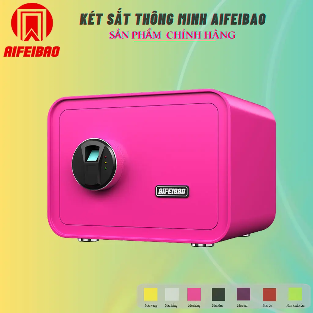 Két sắt thông minh Aifeibao HK-M/D-25-QCZ màu hồng | Két sắt mở bằng vân tay hiện đại tủ  đầu giường