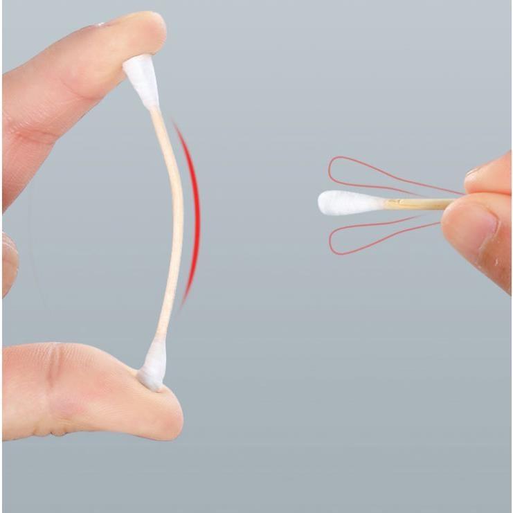 Tăm bông cán gỗ 2 đầu, bịch 100 cây, tiết kiệm trong việc vệ sinh mi, tháo mi (dụng cụ nối mi) 5