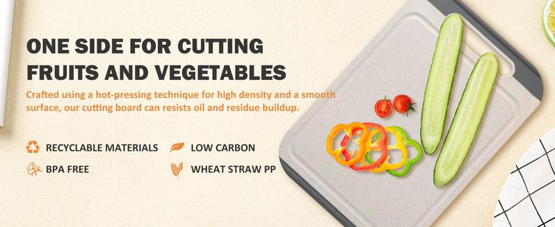 Product Introduction of 304 Stainless Steel Cutting Board for Kitchen, Double Sided Meat Cutting Board with Diversion Groove, Grater, Food-Grade Wheat Straw PP Material, Anti-slip, Easy to Clean 8