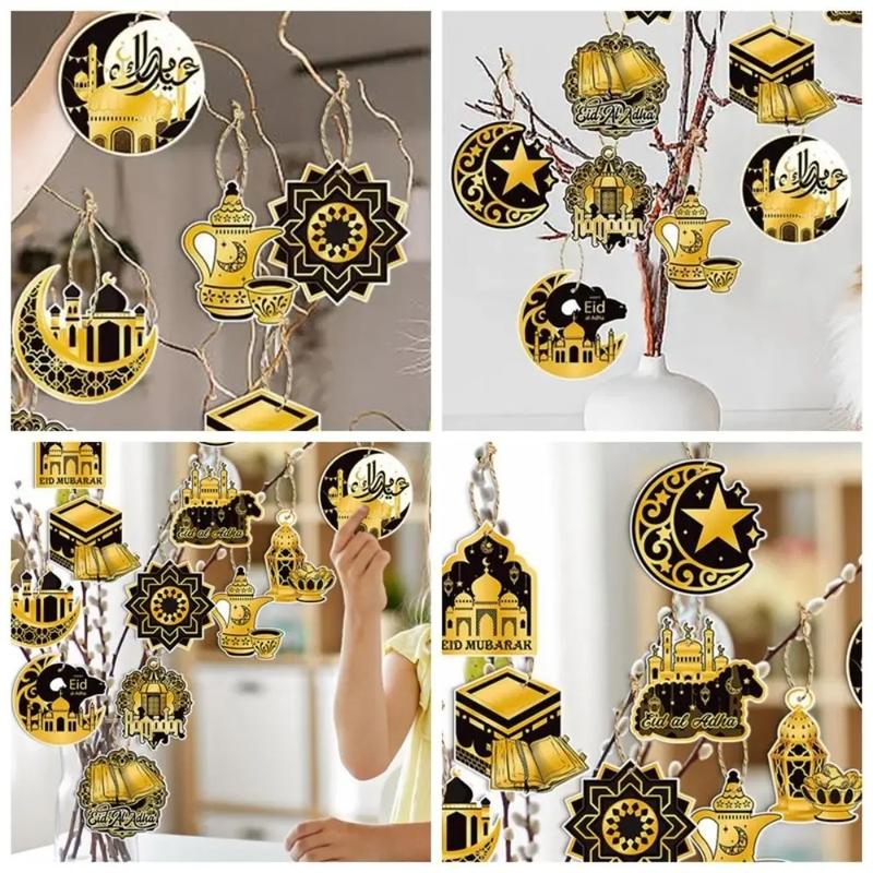 Product Introduction of 24Pcs 2025 Paper Mubarak Door Hanging Star Moon DIY Hanging Pendants Multiscene Door Hanging Flag Ramadan Decoration 16