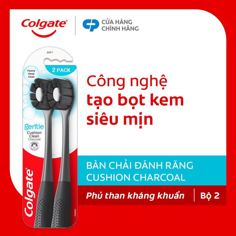 Bộ 2 bàn chải đánh răng Colgate Gentle Cushion Clean lông chải siêu dày, tạo bọt kem siêu mịn, dịu nhẹ với nướu