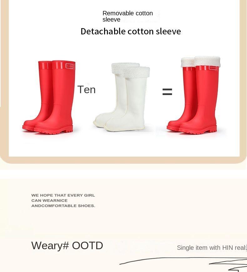 Product Introduction of Ủng đi mưa không trơn trượt, Ankola màu đỏ, dành cho phụ nữ, ống cao, hàng mới về, không thấm nước, lót lông cừu, cao ống dài, đế cao su ấm áp 6
