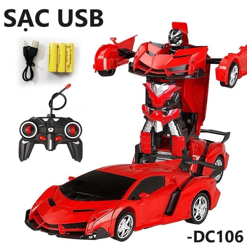 (KÈM SẠC) Xe ô tô điều khiển từ xa xe cảnh sát biến hình thành Robot siêu nhân hàng loại I có kèm sạc. Bộ quà tặng sinh nhật cho bé trai quà tặng tết