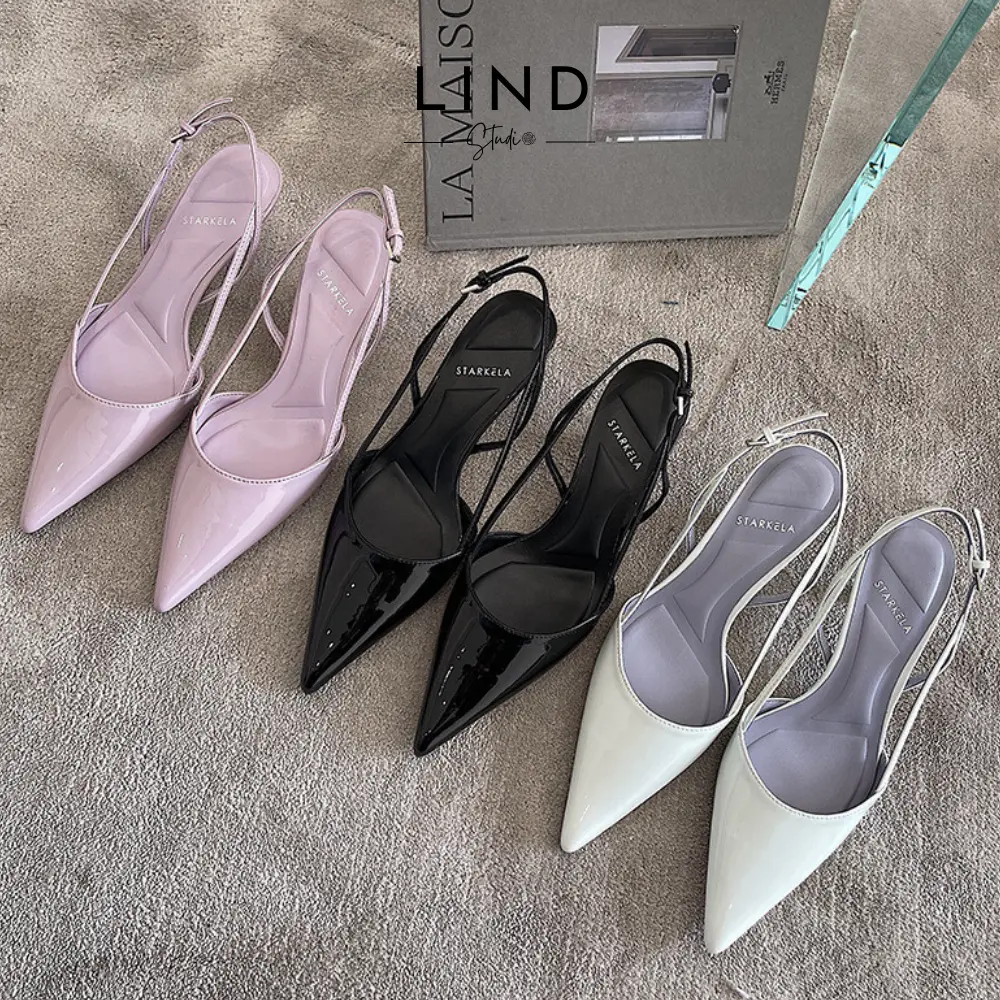 Giày cao gót 5cm STARKELA G144 - LinD da PU bóng (Đen/Bạc/Trắng) - size 35-39 cho nữ - slingback - giay caogotgg Shoes DéP Shoes DéP guoc  xinhsang